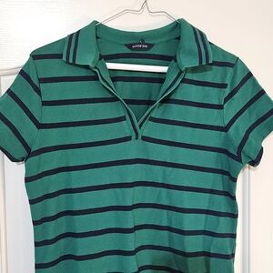 Lands' End Women's Green and Navy Striped Midi Dress